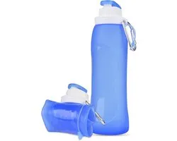 Soft Flask - 500 ml - Opvouwbare Waterfles - met karabijnhaak - Waterfles - Drinkfles - BPA-vrij - Siliconen - Lekvrij - Voor hydratatie pack fietsen marathon lopen wandelen klimmen - Blauw