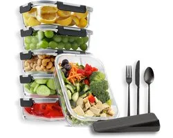Contenants de Prep des repas CasaCucina - 6 pièces - Avec couverts - Boîtes de conservation en Verres - Sans BPA - Hermétiques - 1 L - Glas - Contenants pour congélateur - Four - Avec couvercle -