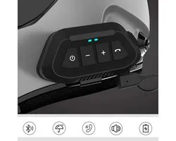 Intercom Motor Helm - Motor Communicatie Handsfree - Motorhelm Headset Waterdicht Bluetooth Draadloos - Zwart/Harde Microfoon