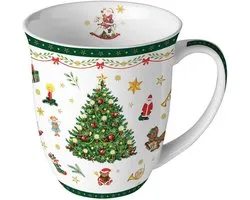 Grote Kerstmok Fijn Porselein 400ml met Kerstboom - Cadeau