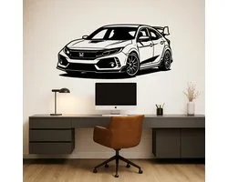BR2Laser Honda Civic Type R – Décoration murale – Bois découpé au laser – Décoration automobile – Largeur 75