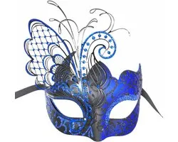 SnelShoppen - Blue/Black Butterfly Rhinestone Mask - Metalen Venetiaanse Vrouwenmasker voor Masquerade, Mardi Gras, Sexy Kostuum Bal, Bruiloft - Verst