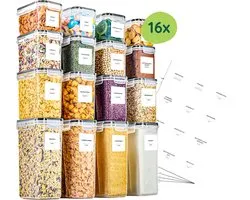 Boite de rangement cuisine XIVADA - 16 pcs Bocaux conservation avec étiquettes - Conteneurs de stockage