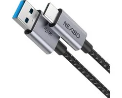 Câble Nexibo USB-C vers USB-A 3A - USB 3.0 - Chargeur rapide - Chargeur - Câble de charge - Convient pour Samsung et plus - Nylon tressé - 2 mètres