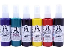 SÜDOR Set de Peinture textile Peinture textile Peinture textile Tie-Dye T-shirt Peinture imperméable 6 x 70 ml en flacons pulvérisateurs Bleu, Rouge, Jaune, Vert, Violet, Noir (Lot de 6)