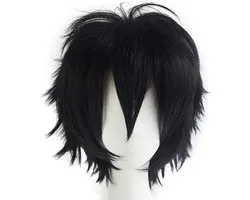 Perruques courtes noires de cosplay anime, fêtes de carnaval, cheveux synthétiques unisexes