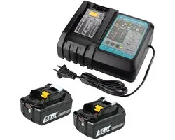 2 pièces 8000mAh batterie de remplacement pour Makita 18V – Chargeur rapide inclus – Compatible avec les batteries d'outils Li-ion Makita 18V