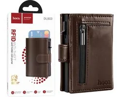 Hoco Pasjeshouder met Rits - Bruin - Uitschuifbaar Creditkaarthouder mannen & Vrouwen - Anti-theft Portemonnee met RFID - 10 Pasvakjes Pop up Wallet met Brief- en Muntgeld Vakken