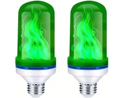 LED-vlamlampen met 4 knipperstanden en omgekeerd effect, E27-fitting, geschikt voor veranda's, feesten, terrassen, woningen, Halloween, Kerstmis, binnen en buiten (2 stuks, groen).