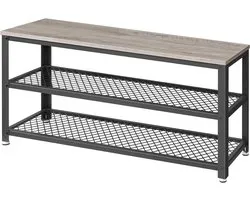 VASAGLE Shoe Bench Storage Rack with 2 Levels Organiser Shoe Rack 100 x 30 x 45 cm for Entrance Living Room Steel Frame Industrial Style Mottled Grey and Ink Black LBS078K01