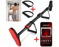 JOGYM® Pull Up Bar - Inclusief E-book Met 20+ Oefeningen - Deur - Zonder Boren - Pull Up Station - Dip Bars - Optrekstang - Krachttraining - Thuis Sporten - Inclusief Handvaten - Past Tussen Kozijnen Van 73 CM Tot 105 CM - tot 200 KG