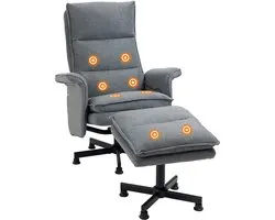 HOMCOM-Massagesessel mit Fußhocker-Leinen (100 % Polyester), Schaumstoff, Mehrschichtplatte, Stahl-78L x 93B x 99H cm-Grau