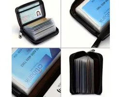 Slanke RFID-blokkerende ritsportemonnee voor heren - Compacte visitekaarthouder met meerdere vakken, veilige reis-ID-organizer, ruimte voor 12+ kaarten & contant geld, duurzaam zwart design, minimalistisch ontwerp, metalen clip hanger