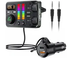 Bluetooth 5.3 auto FM-zender, PD20W QC18W snellader geschikt voor in de auto, Bluetooth autoradio-adapter met dubbele microfoons, ondersteunt handsfree bellen, Siri en Google Assistant, USB-flashdrive/3,5 mm AUX-ingang, Hi-Fi hoge en lage tonen.