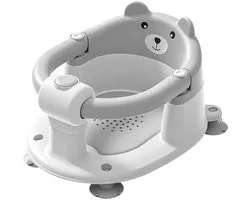 Chaise de bain pour bébé - Tabouret de bain antidérapant - Siège de bain pour bébé - Accessoire de bain pour bébé - 6 mois et plus - Avec ventouses - Sûr et portable - Convient aux tout-petits et aux nouveau-nés - Imprimé ours - Blanc grisâtre