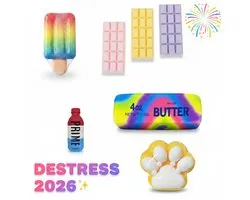 Happy Trendz® - 2026 Hype | Super Gift | Sensorisch Speelgoed | Bekend van Socials | ASMR | 5-Delige ASMR Squishy Fidget Toys Bundel | Slow Rise Kawaii Squishy Super Squishy Set | Voordeel | Popsicle, Butter, Cat Paw Taba, Chocolade & Prime Fles