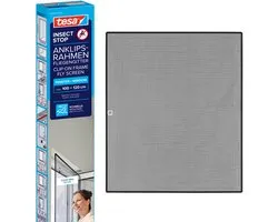 tesa INSECT STOP Clip-on Frame Fly Screen for Window - verstelbaar frame, glasvezelnet, zelfklevende clips, antraciet - 100 x 120 cm