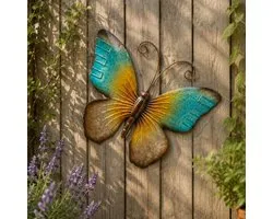 Anna's Collection Décoration murale papillon - bleu - 44 x 32 cm - métal - décoration murale/clôture - extérieur - statues de jardin d'animaux