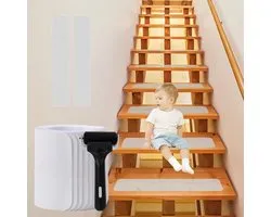 15 Pack Clear Non Slip Stair Treads Tape Covers - Self Adhesive Step Strips for Kids and Elderly - Transparent Stair Mats - 15x81cm trapmatten