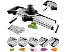 Groentesnijder - Mandoline - Uiensnijder - Keukensnijder - Slicer Dicer - Multifunctioneel - RVS - Incl. Handschoenen, Schoonmaakborstel & Handgreep