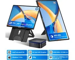 Blackview MP60 Mini PC + Table 10 Draagbare Monitor Set - 16GB DDR4 512GB SSD - Intel N150 jusqu'à 3,6GHz - Windows 11 - 5G WiFi Dual HDMI 4K - Gigabit Ethernet - 23,8 Inch FHD USB-C HDMI Clavier - Zwart