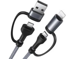 3-in-1 Multi-Oplaadkabel - USB-A naar USB-C / 8 Pin / Micro USB - Geschikt voor iPhone, iPad, Smartphone, GSM, Tablet, Telefoon