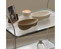Waterdrop Design Ceramic Fruit Bowl - Sturdy and Durable Oval Low Bowl for Nuts and Berries - Matte Cream - WENSHUO