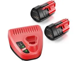 12 V 3500 mAh M12 Replacement Battery and Charger Kit for Milwaukee M12 XC Battery Tools, 2 Pieces 3.5 Ah Lithium Ion - ShopVlot
