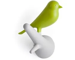 Qualy Vogel kapstokhaken (set van 2) - Wit/groen