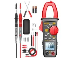 carmdering - Digitale Multimeter Stromtang – TRMS Ampèretang met Automatische Bereikselectie – AC DC Stroommeter 600A – Spanning Weerstand Capaciteit Frequentie Meting – NCV Contactloze Spanningsdetectie – 4000 Counts Display - Zwart