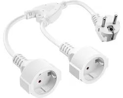 Verlengkabel AC Schuko Y-kunststofkabel - korte kabel - 2-polige stopcontact - IP20 dubbele stekker - thuis kantoor buiten - 3 x 15 mm² - max 250V 16A - wit