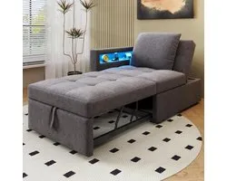 3-in-1 Sofa Bed with Sleeping Function, Upholstered Bed, Folding Sofa, Sofa Stool, 5-Way Adjustable Backrest, Linen Fabric Sofa, Sleeping Chair for Living Room and Guest Room (Grey A with