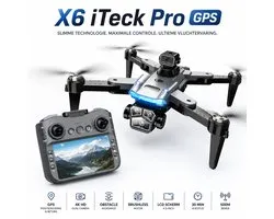 iTeck X6 Pro GPS Drone met Camera en Schermcontroller - Opvouwbare 4K Camera Drone met Obstakeldetectie en Brushless Motoren