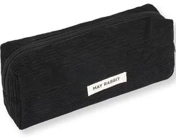 Corduroy Pencil Case - Stylish Simple Pen Bag met Praktische Zipper - Draagbare Makeup Bag - Stationery Pouch voor Jongens Meisjes School - Zwart - Crop
