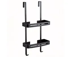 Leba doucherek - Doucherek zonder boren - 60 x 32 cm - Hangend doucherek - RVS - Twee laags - Zwart