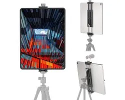 Tablet Statief Houder - Universele Bevestiging - Content Creëren - Dubbele Acra Swiss - 4.7-14 Inch - Zilver