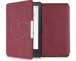 kwmobile e-reader hoesje geschikt voor Amazon Kindle Paperwhite (2012-2017) hoes - Ereader flip case met standaard - Kunstleren e reader cover - Brushed Hart design in donkerrood