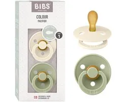 BIBS - Sucette Color - Symétrique - Ivoire/ Sage - 0-6 mois - Pack duo