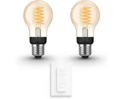 Philips Hue Voordeelpakket - E27 - met 2 Filament Standaard Lampen - Warmwit Licht - Incl. 1 Hue Dimmer Switch - Hue White Filament