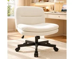 Durrafy Bureaustoel - Bureaustoel zonder Armleuningen - Ergonomische Bureaustoel - met 360° Draaiwielen - Draaistoel - In Hoogte Verstelbaar - met 90°-130° Kantelbare Rugleuning - Voor Thuiswerkplek, Kantoor en Studeerkamer - Gebroken Wit