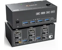 USB 3.0 KVM switch 3 schermen 2 computers 8K 4K 144Hz HDMI 2 DisplayPort