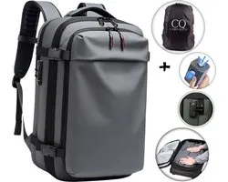 CarryQuest® - Vacuum Rugzak Pro2 - Inclusief Pomp - Ultieme Uitbreidbare Airback - Vacuum Rugzak-60L- Grijs – Waterdicht backpack-24 inch Koffer Capaciteit-slot-17” Laptop vak-handbagage rugtas- reistassen -49x32x15 /20 cm