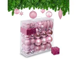 Boules de Noël Relaxdays - Boules de sapin de Noël - Décorations de sapin de Noël - plastique - lot de 110 - rose