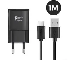 Chargeur Samsung avec câble de chargeur USB-C de 1 mètre - Power secteur avec câble de charge USB C de 1 mètre - Zwart - Convient également pour HUAWEI / SONY / HTC