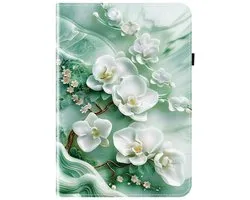 Hoesje geschikt voor Samsung Galaxy tab A9 Plus / Tab A11 Plus- tablet hoesje book case cover - groen bloemen - 11 inch - Samsung A9+ / A11+ - silicone inleg hoes map