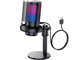 Microphone professionnel sur pied YONO - Microphone de Gaming avec USB - RVB - Convient pour PC, streaming, console - Zwart