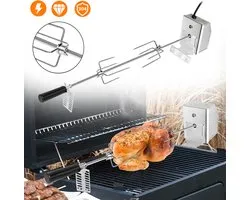 Draaispit BBQ met Motor – RVS Rotisserie Set met 2 Vleesklemmen – Max. 10 kg