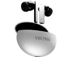 Voltma Sonic Volt Draadloze Oordopjes - Active Noise Cancelling (ANC) & ENC - IPX5 waterdicht - Bluetooth 5.3 Wireless Earbuds Met 4 Microfoons - 45ms low Latency Gaming oortjes - Metalen Behuizing - Geschikt voor IOS en Android - Wit Metallic