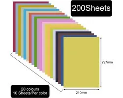 A4 Origami Paper Colourful 20 Vibrant Colours Double-Sided Folding Paper for Craft Projects (200 Pieces, 297 mm x 210 - ShopVlot