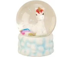 1x Sneeuwbol Schudbol Unicorn op wolk H8.5cm